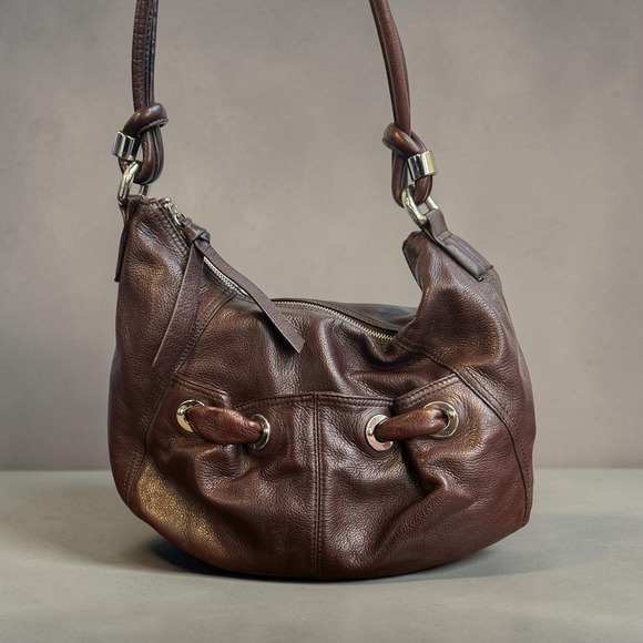 b. makowsky Handbags - B. Makowsky Espresso Brown Pebbled Leather Hobo Bag Silver Hardware Western Boho